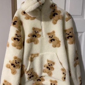 Bear Print Sherpa Hoodie